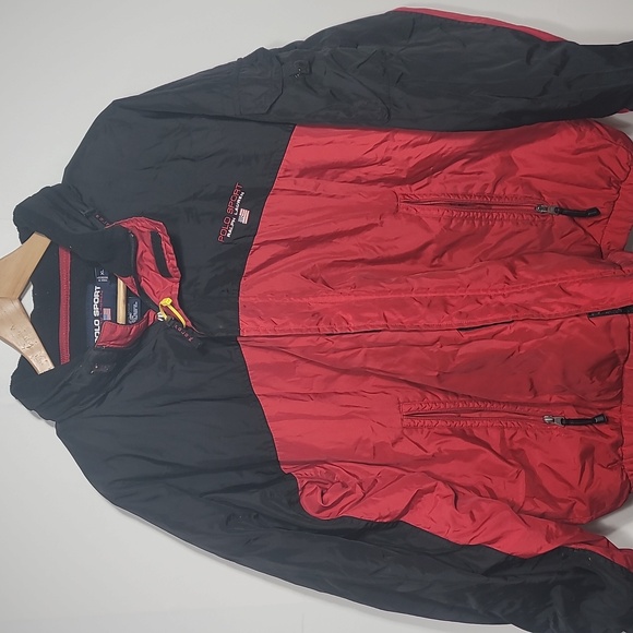 Polo by Ralph Lauren 90's Vintage Red and Black Windbreaker Puff Jacket Coat